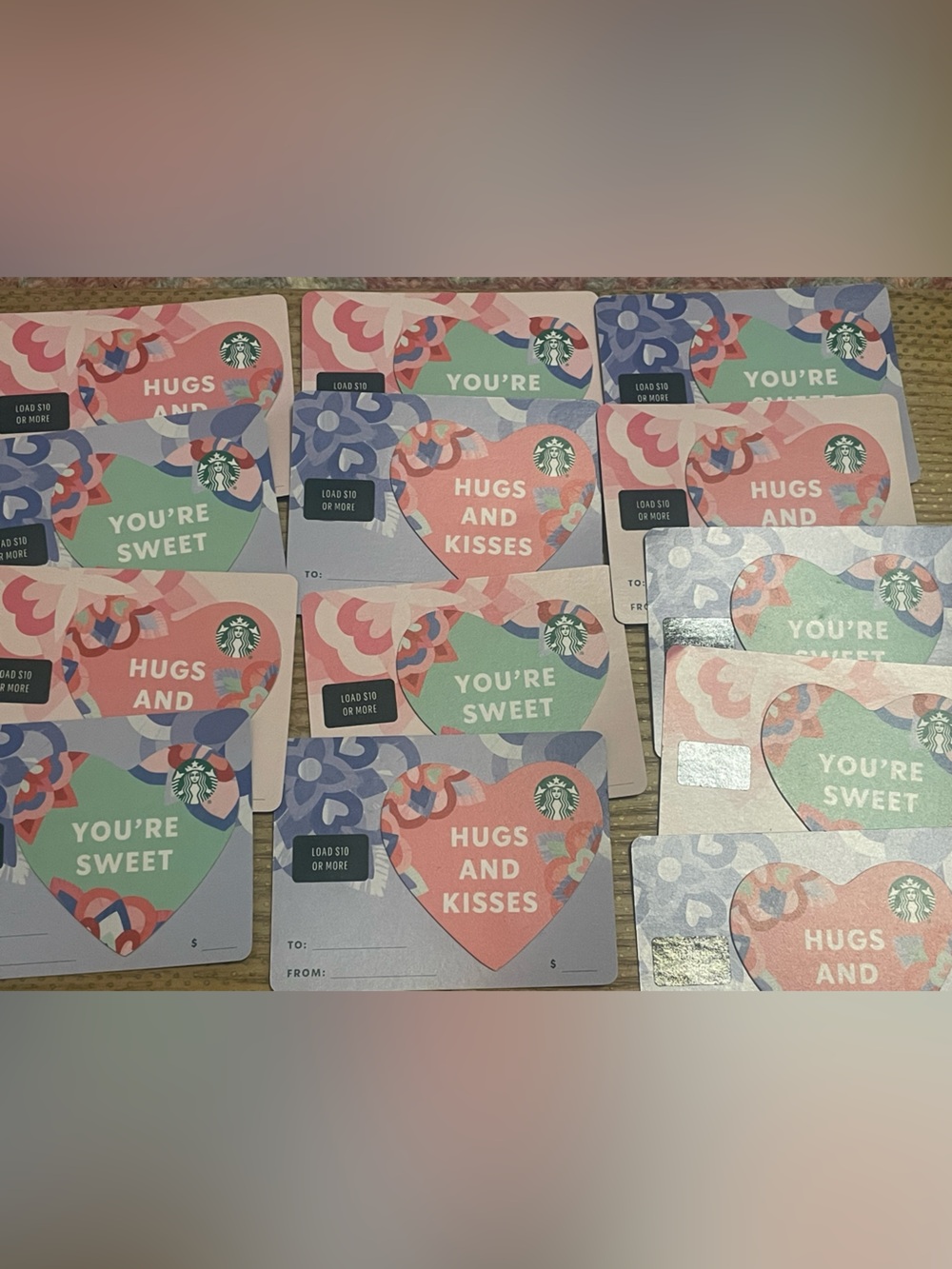 Starbucks Gift Card Set - Pink and Mint Valentines Cards - EMPTY